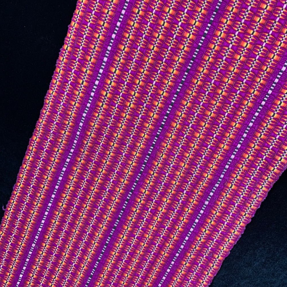 Hand Woven Table Runner Central America Fuschia Yellow Ethnic 13 X 54 Excellent